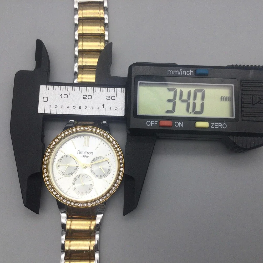 Armitron Now Womens Watch 34mm Two Tone Crystals Day Date New Battery 6.5